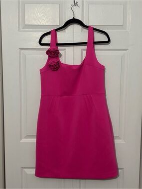 Lilly Pulitzer Hot Pink Sleeveless Mini Dress with Rosette Detail
